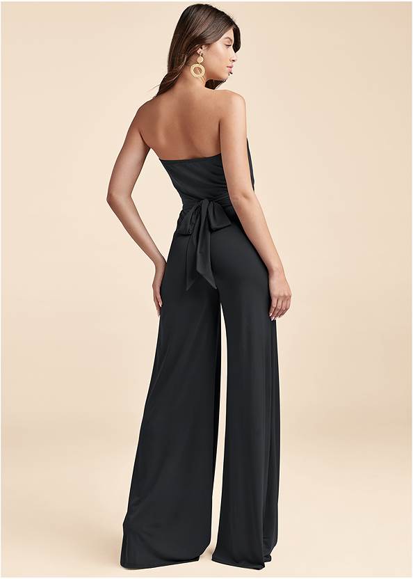 Full back view Strapless Belted Jumpsuit