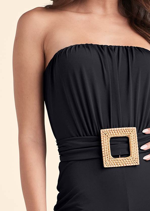 Detail front view Strapless Belted Jumpsuit