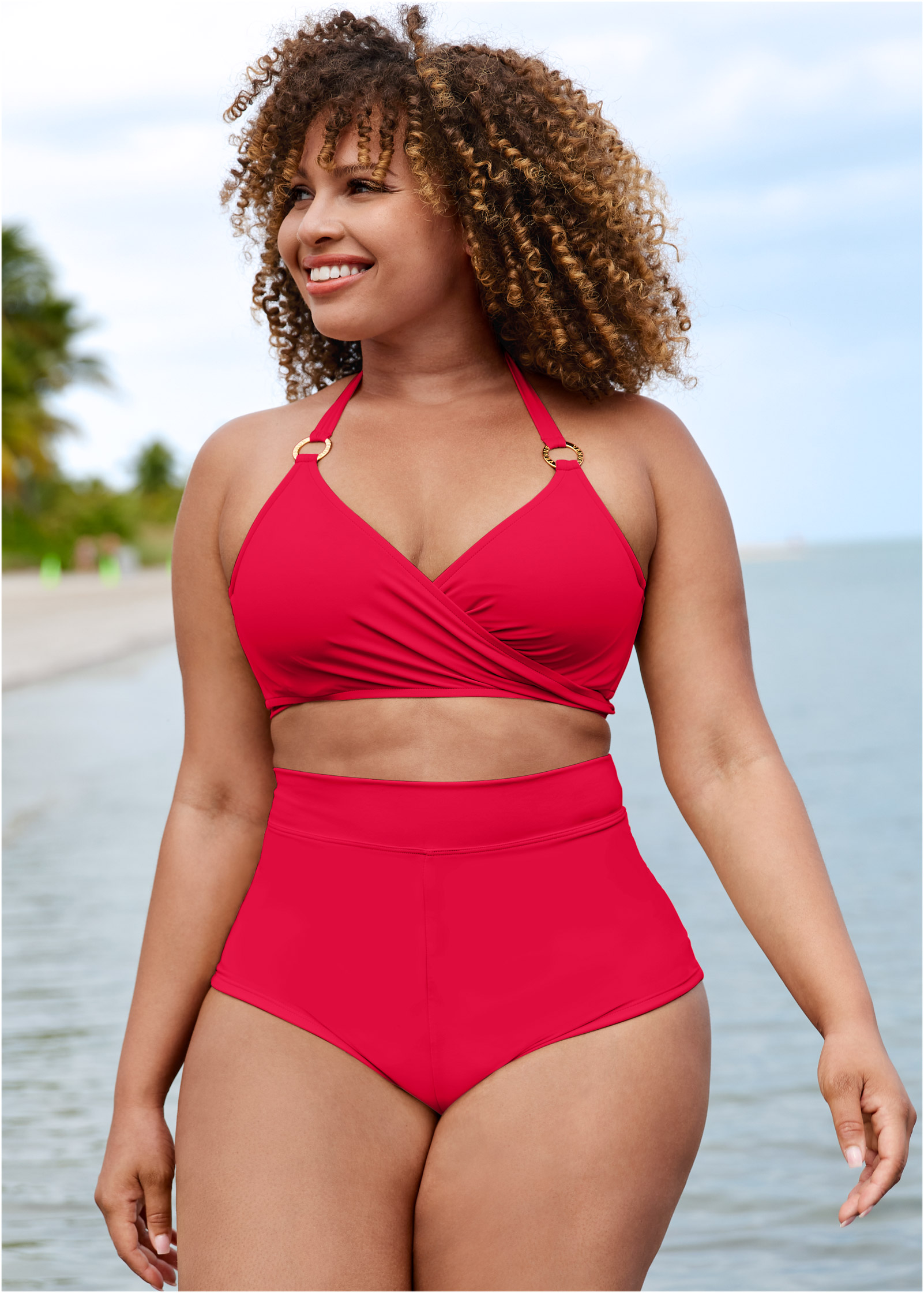 red plus size swim shorts