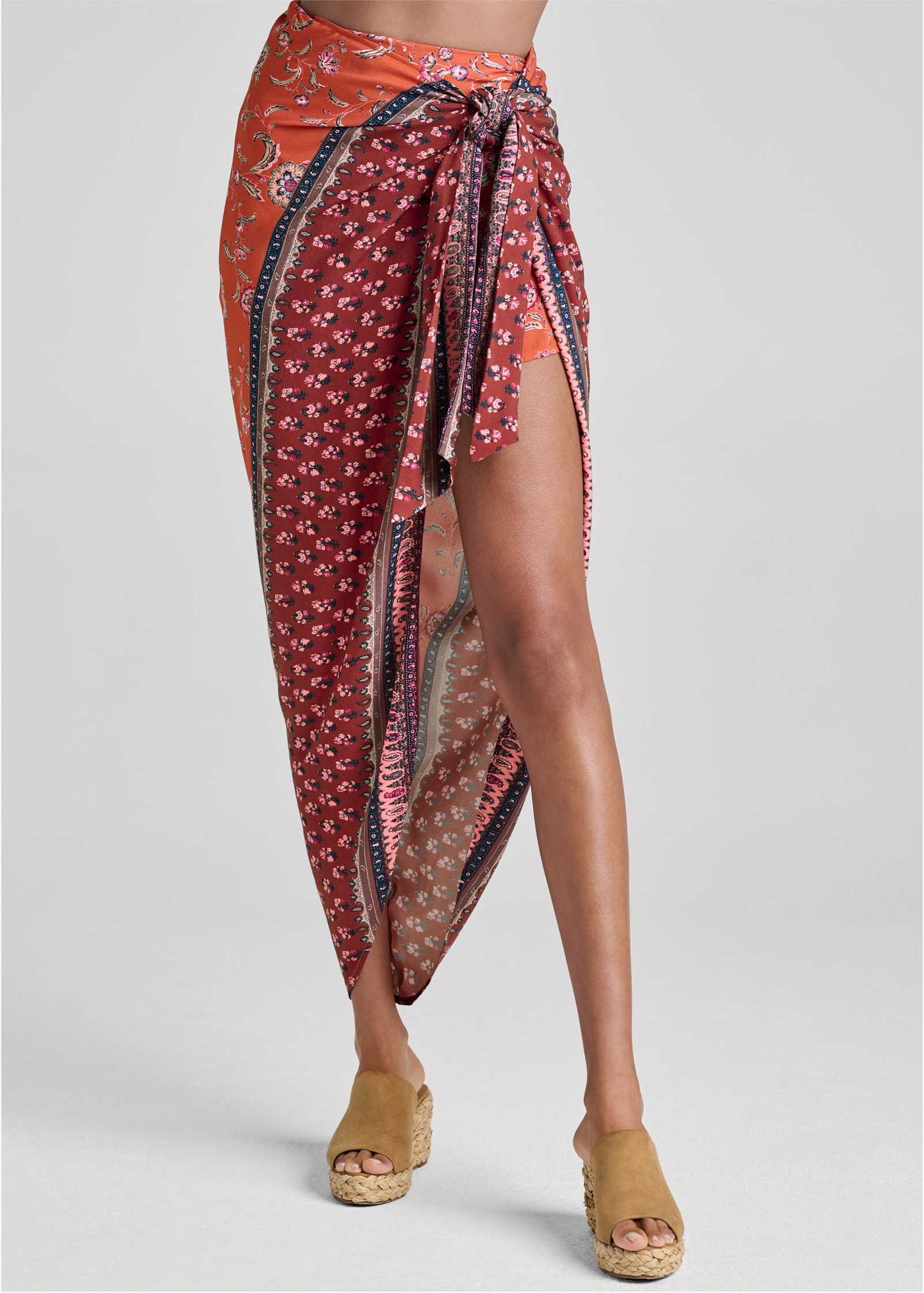 PAISLEY PRINT WRAP SKIRT in Red Multi | VENUS