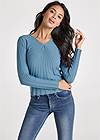 Cropped front view Twist Front Ribbed Sweater