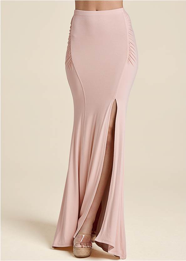 Front View  Ruched Bodycon Maxi Skirt