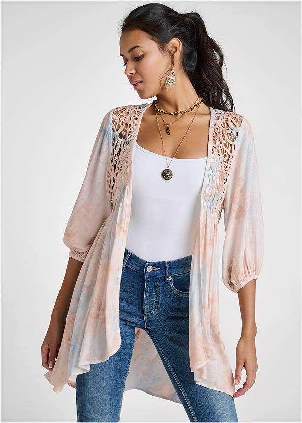 Pastel Tie-Dye Jacket,Basic Cami Two Pack,Bootcut Jeans,Rope-Sole Wedge Slides