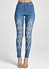 Waist down front view Embroidered Skinny Jeans