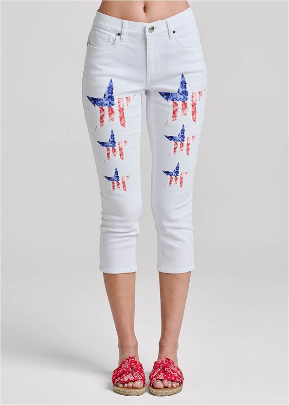 Waist down front view Star Spangled Capris