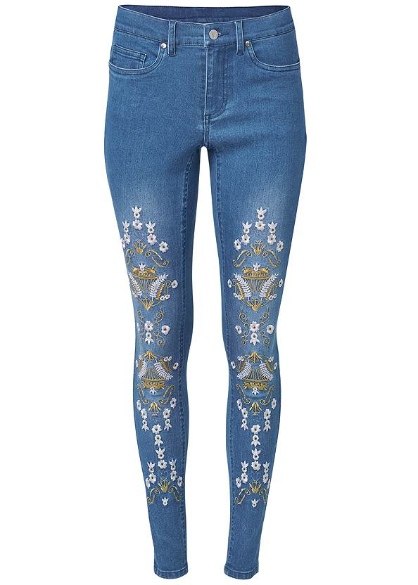 Alternate View Embroidered Skinny Jeans