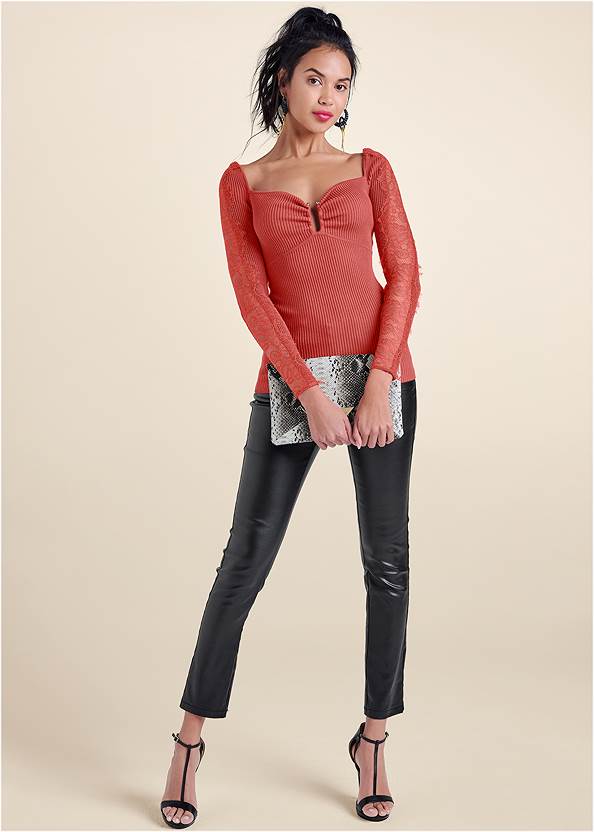Alternate View Lace Sleeve Ribbed Sweater