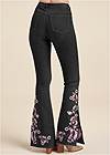 Waist down back view Slit Flare Floral Jeans