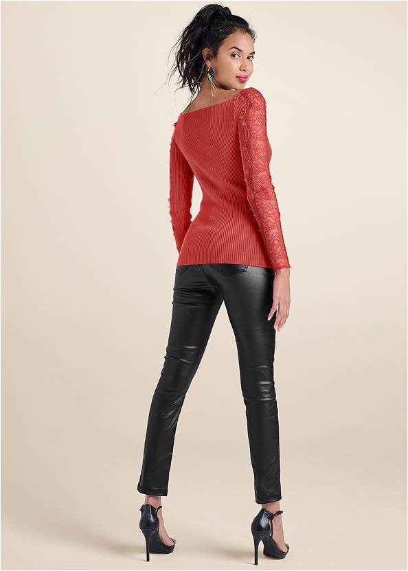 Full back view Lace Sleeve Ribbed Sweater