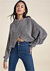 Cropped Front View Crisscross Drop Shoulder Sweater