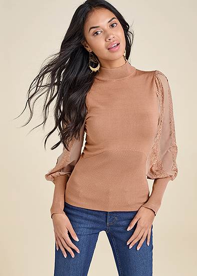 Plus Size Lace Balloon Sleeve Sweater