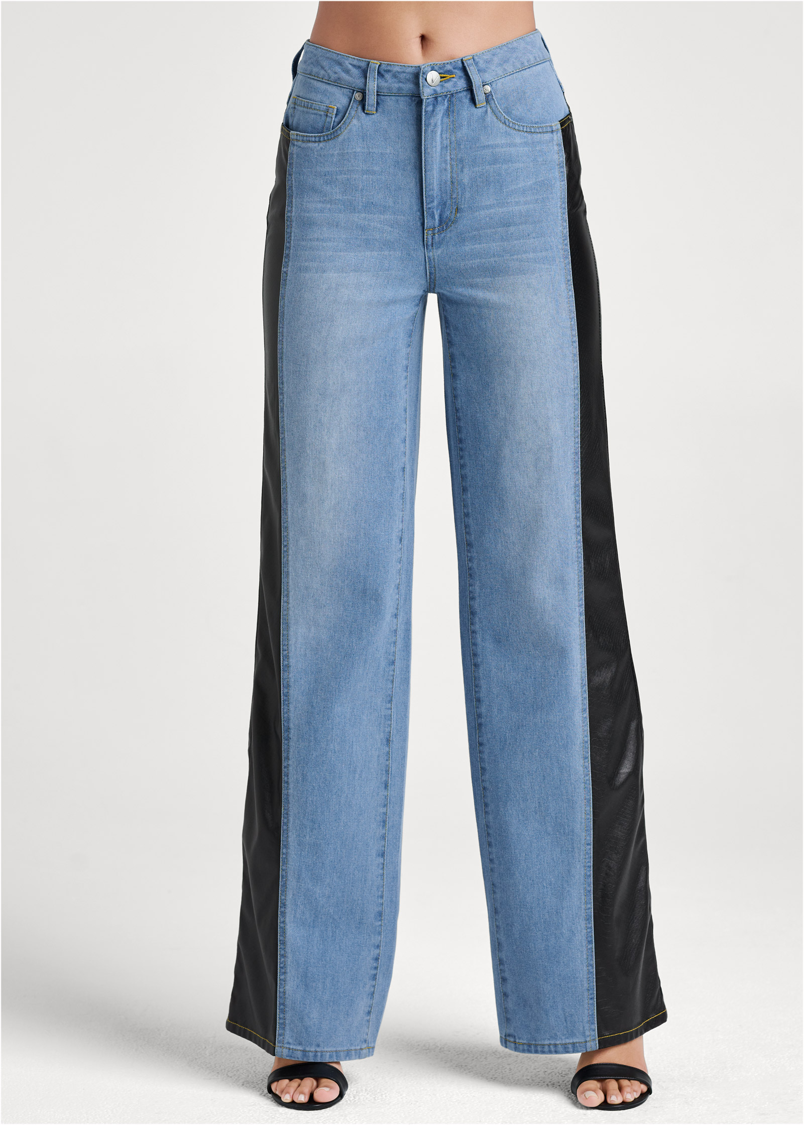 New Vintage Leather Jeans in Light Wash & Black - Denim | VENUS