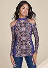 Front View Paisley Cold-Shoulder Top