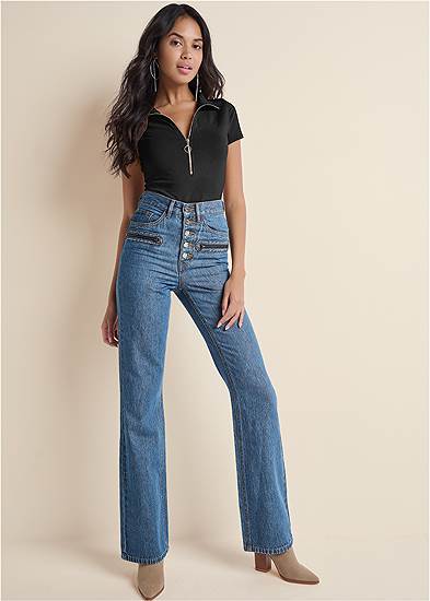 Button Fly Relaxed Leg Jeans