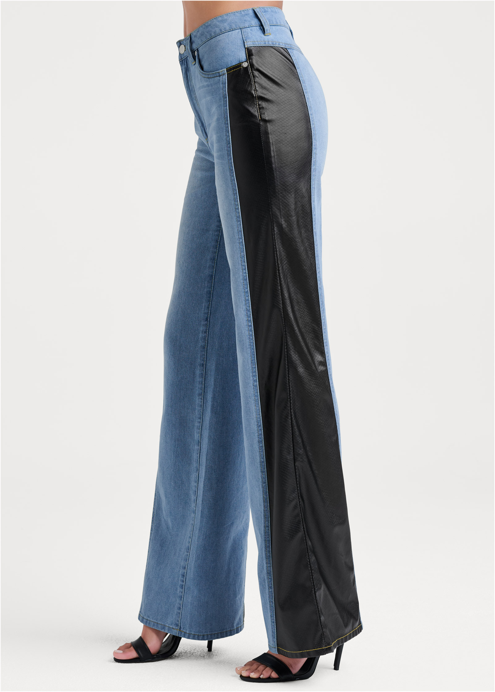 New Vintage Leather Jeans in Light Wash & Black - Denim | VENUS