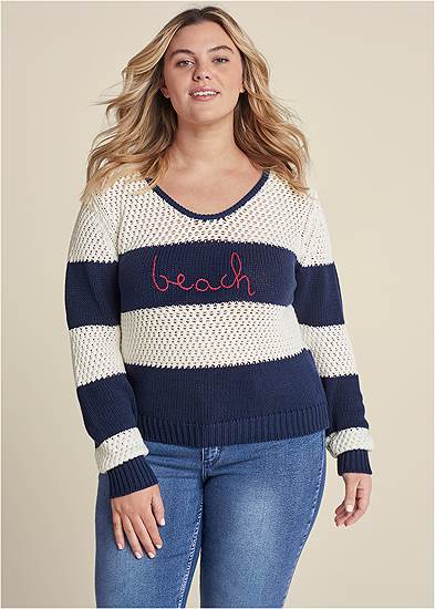 Plus Size Open Knit Beach Sweater