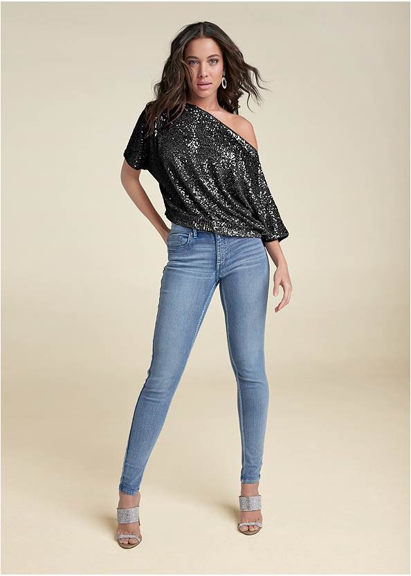 Front View Off-The-Shoulder Sequin Top