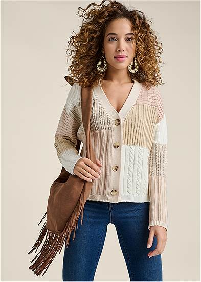 Patchwork Cable Knit Cardigan