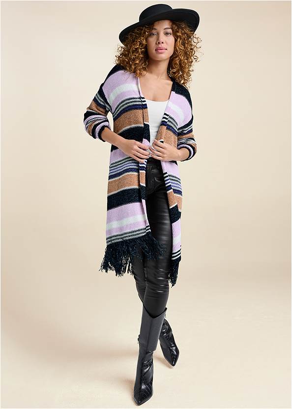 Full front view Chenille Striped Cardigan