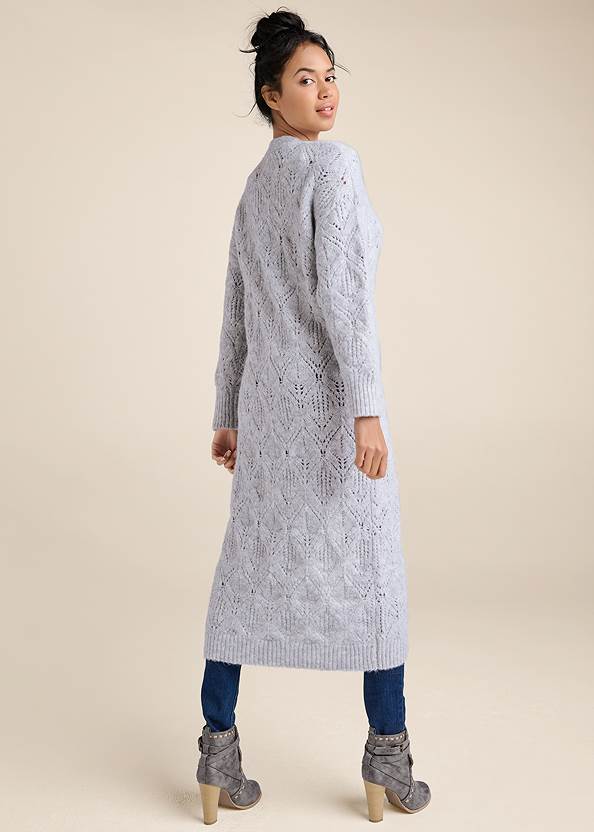 Full back view Cozy Open Knit Duster