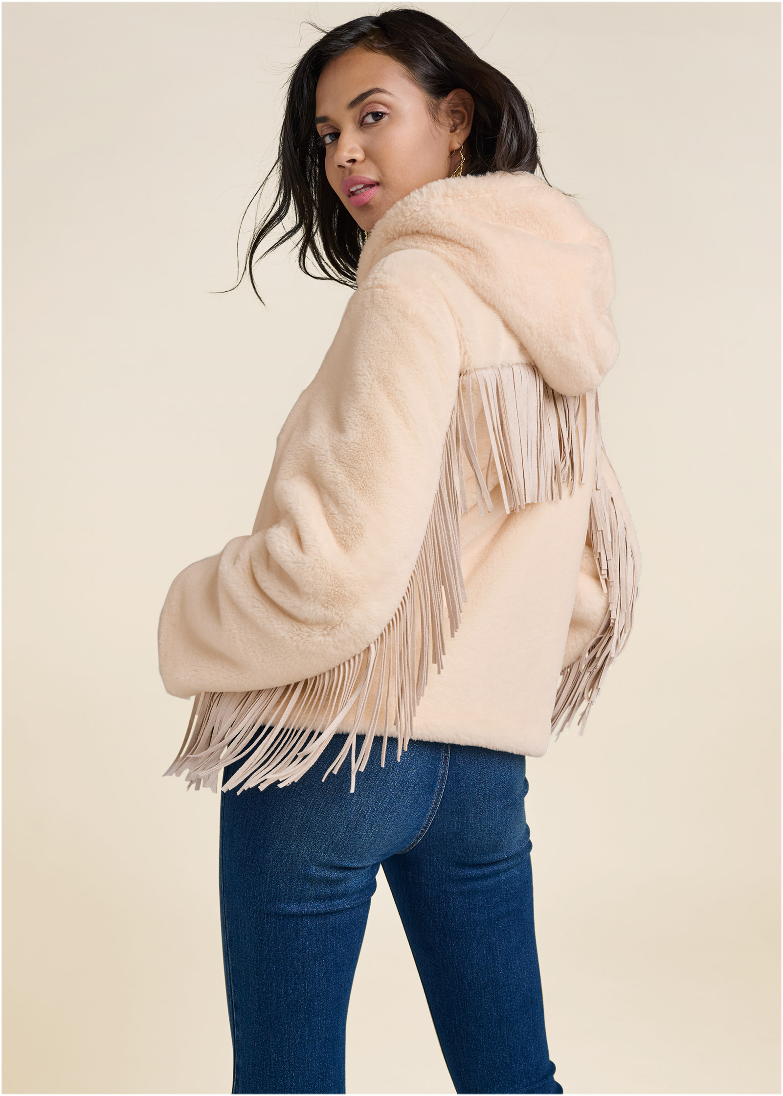 White faux outlet fur bomber jacket