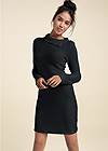 Cropped front view Brushed Waffle Mock Neck Dress
