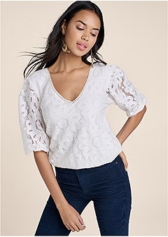 LACE TIE-BACK TOP in Off White | VENUS