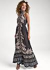 Full front view Printed Mock-Neck Maxi Dress