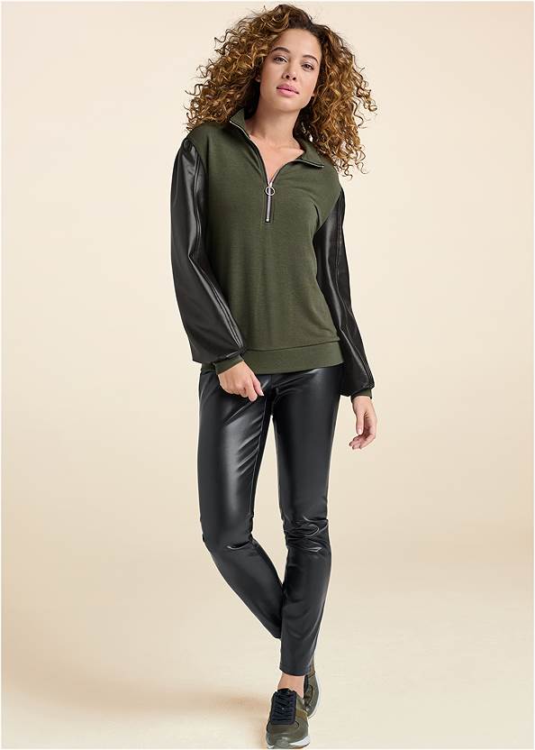 Full front view Faux-Leather Zip Sweatshirt