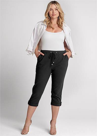 Plus Size Casual Pull-On Cuffed Capris