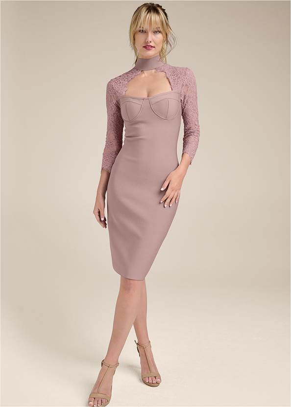 Full front view Lace Sleeve Bandage Dress