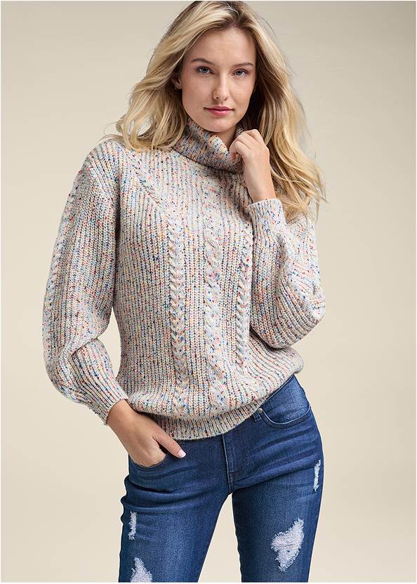Front View Popcorn Cable Knit Sweater