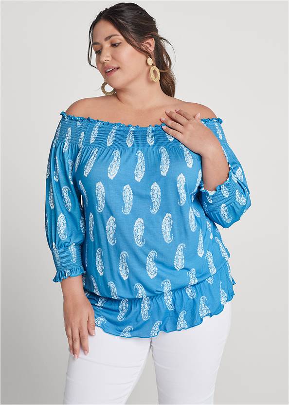 Front View Off-The-Shoulder Printed Top