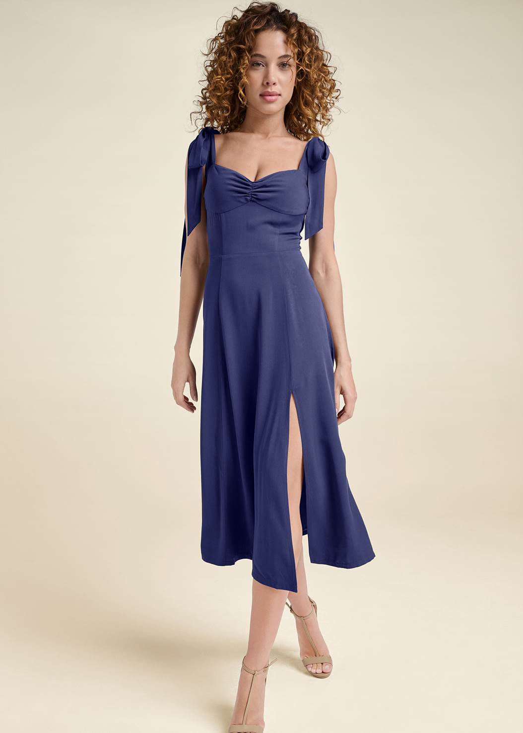 Tie Shoulder Midi Dress in Navy | VENUS