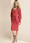 Front View Belted Midi Sweater Dress