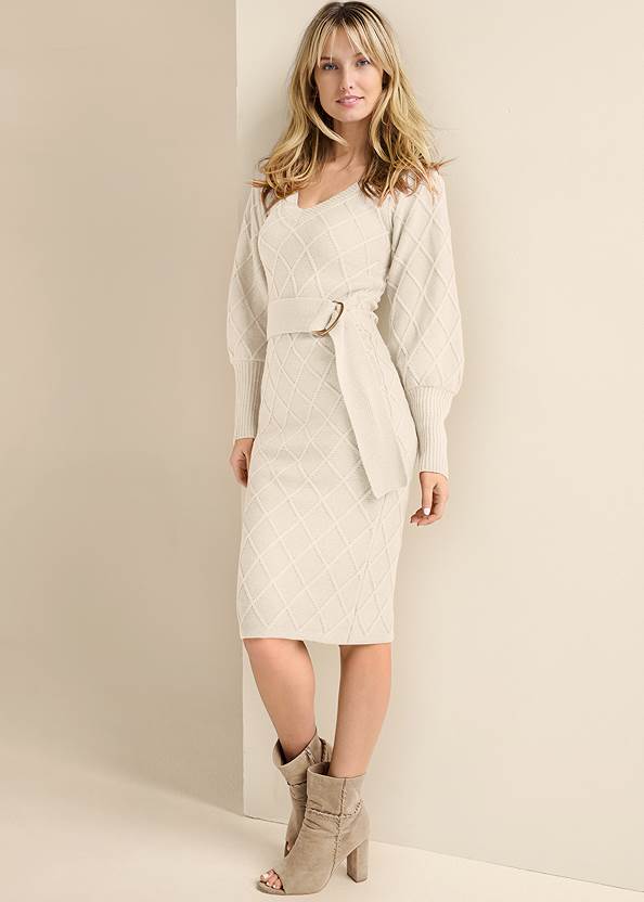 Full front view Belted Midi Sweater Dress