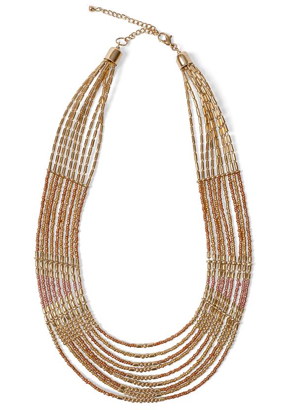 Multistrand Beaded Necklace,Slit Detail Jumpsuit,Studded Flip Flops,Palm Tree Earrings