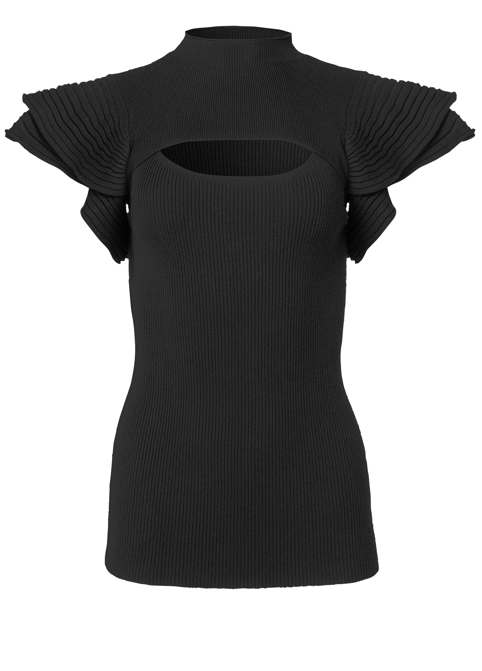 Flutter Sleeveless Ribbed Sweater in Black | VENUS