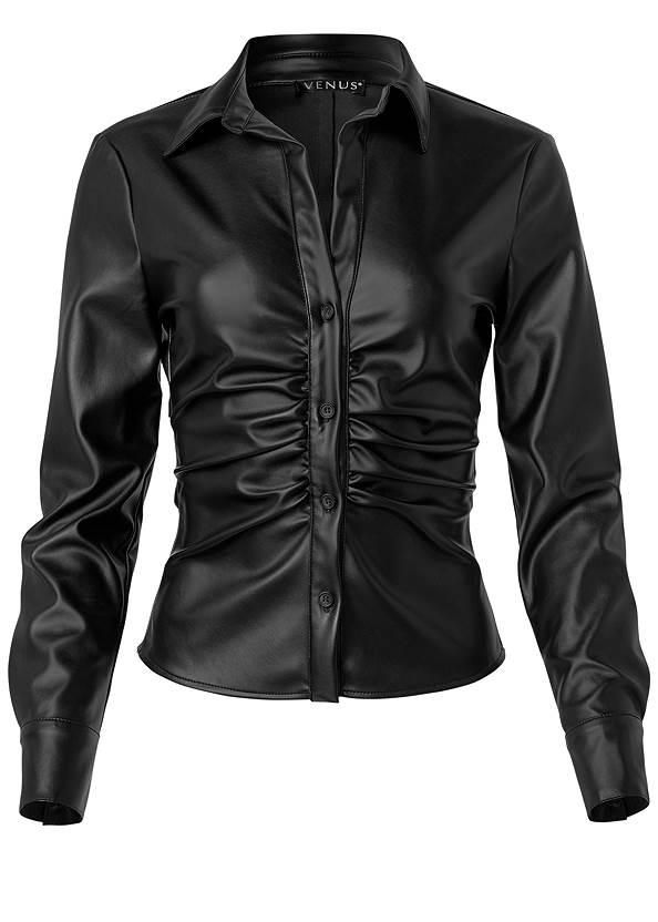Alternate View Faux-Leather Button-Up Top