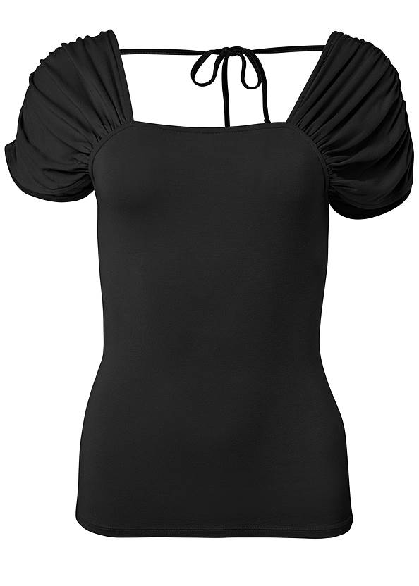 Ruched Sleeve Top in Black | VENUS