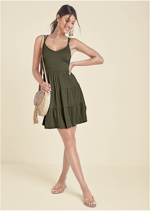Tiered Strappy Mini Dress,Lori Block Heel Sandals