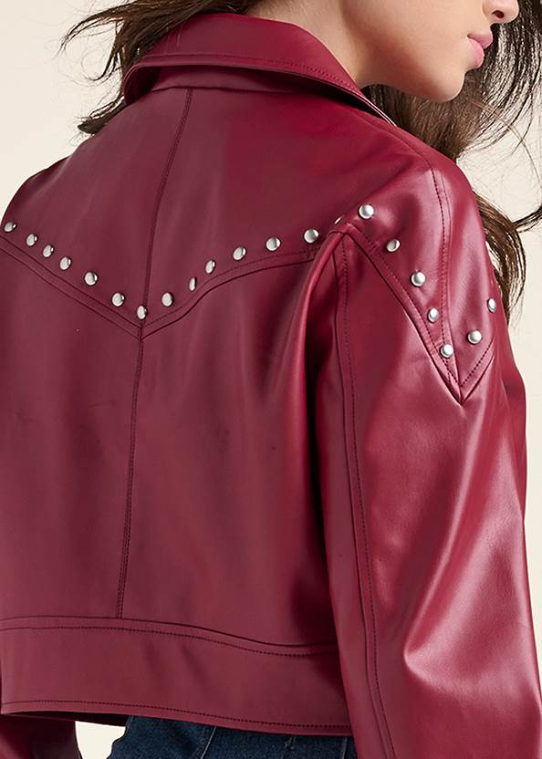 Detail back view Faux-Leather Grommet Jacket