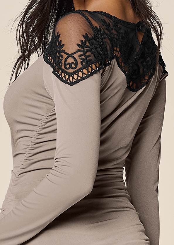 Detail back view Lace Neckline Ruched Top