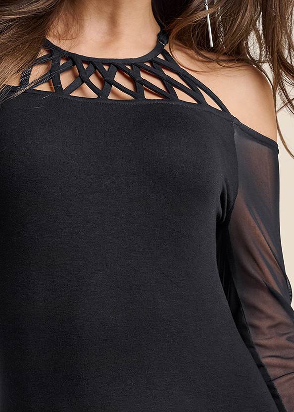 Detail front view Strappy Neck Mesh Top
