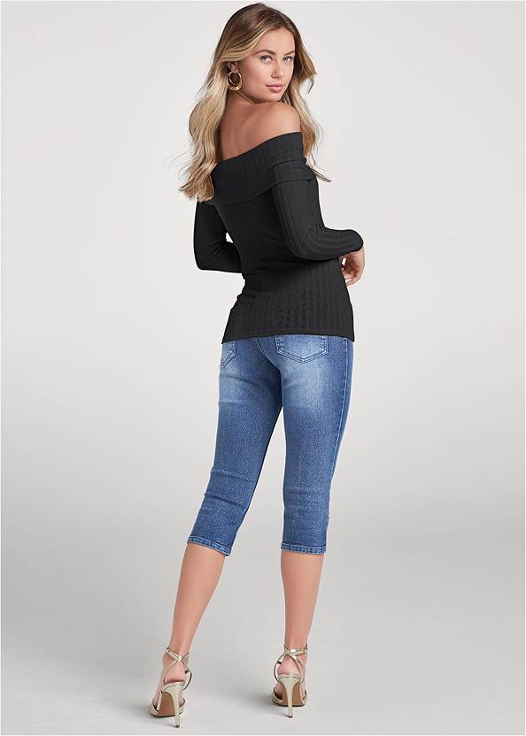 Back View Ribbed Off-The-Shoulder Top