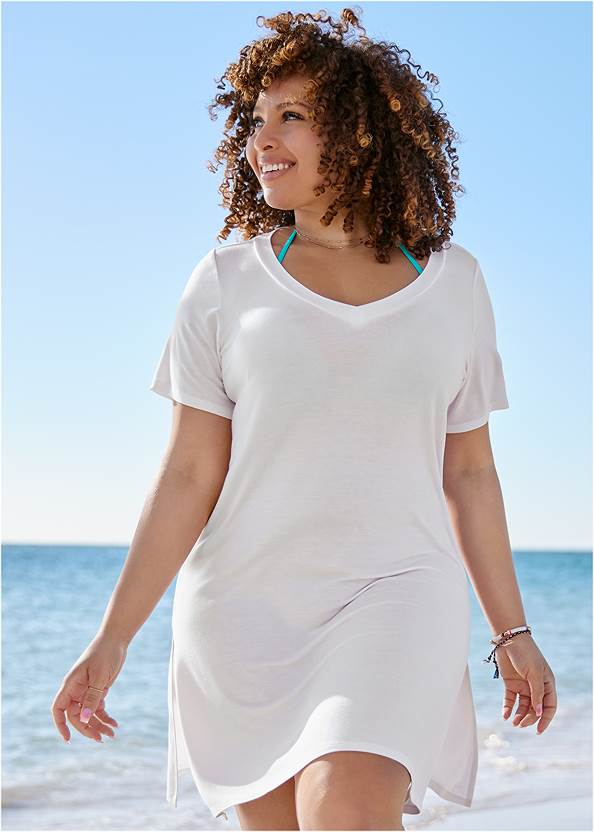 T-Shirt Cover-Up Dress,Enhancer Push-Up Triangle Top,Classic Hipster Mid-Rise Bottom,Ruched One-Piece,Roman Cover-Up Beach Dress