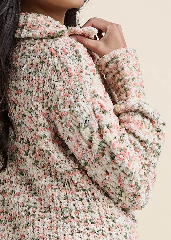 Detail back view Popcorn Knit High Collar Sweater