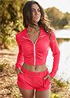 Full front view Zip-Front Ruched Hoodie