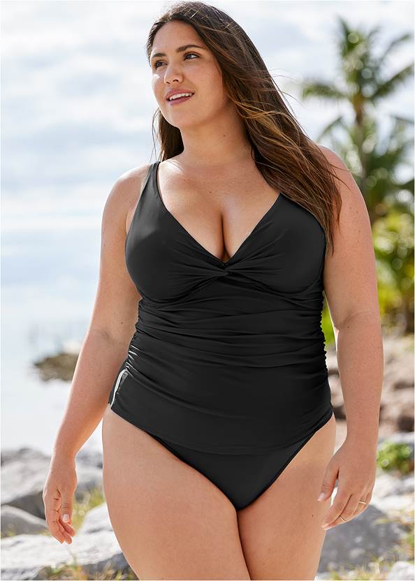 Underwire Twist Tankini Top,Classic Hipster Mid-Rise Bottom,Slimming Chic High-Waist Bottom,Skirted Mid-Rise Bottom