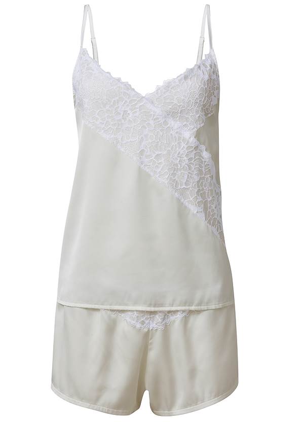 Ghost with background  view Lace Detail Satin Pajama Set